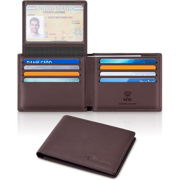 ⚡Travelambo Men Oil Wax Ochre Genuine Leather Handmade Bifold Stylish Wallets - Picture 8 of 9